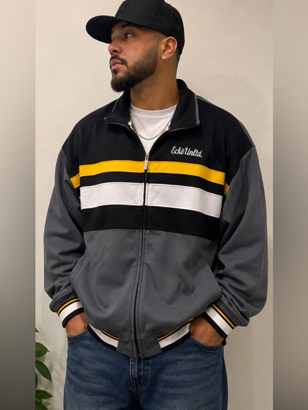 Vintage ECKŌ UNLTD. Track Jacket 3XL Y2K Colorblock Black Yellow white Gray